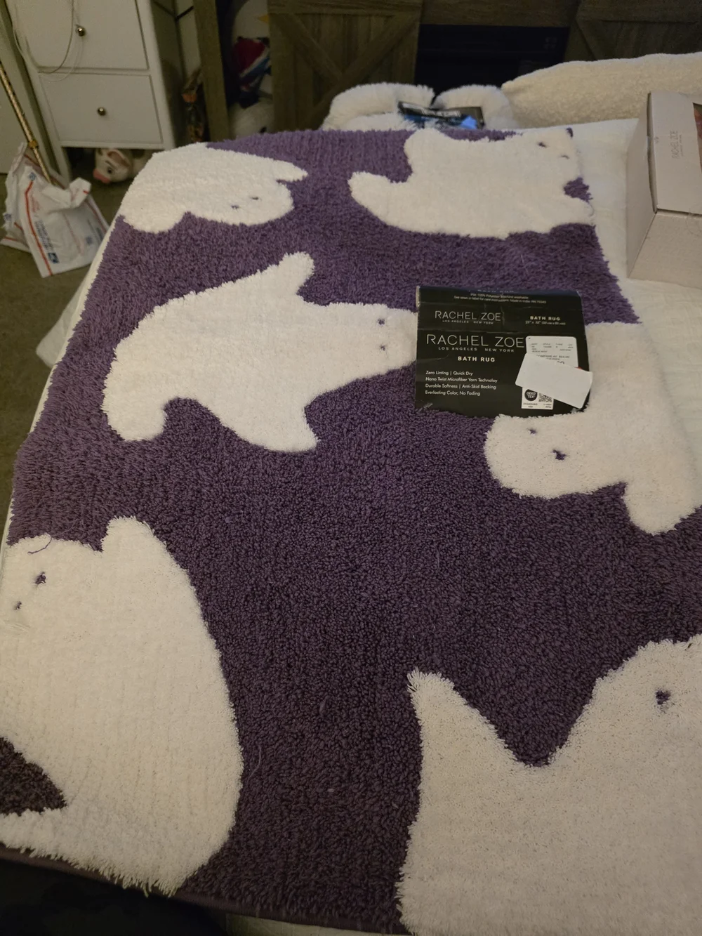 Rachel Zoe Purple and White Plush Bath Rug - Microfiber 21x 32 Inches